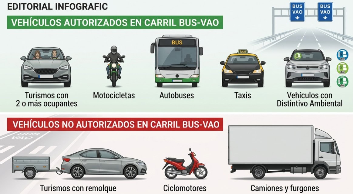 Vehículos que pueden y no pueden circular por un carril BUS-VAO